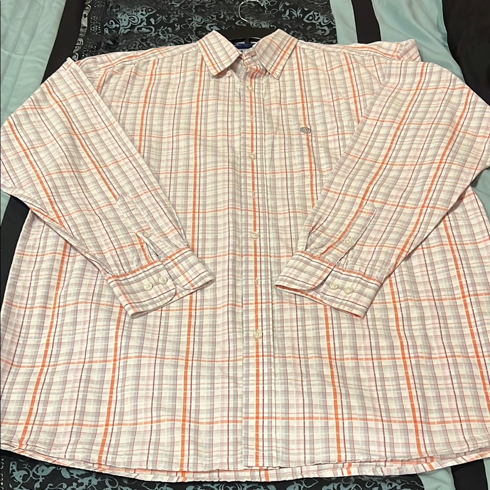 WRANGLER GEORGE STRAIT Men's Orange and White Plaid Button Down Shirt, size XL